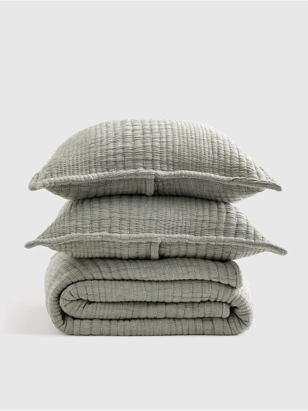 Organic Cotton Channel Stitch Coverlet With Sham Set